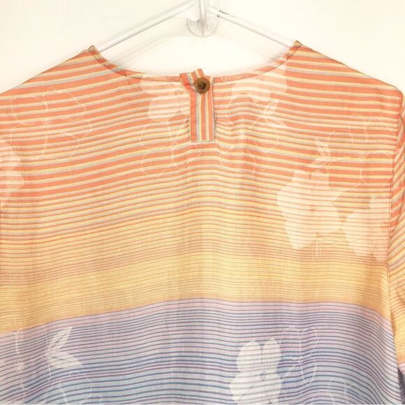 J. Jill Love Linen Multicolored Striped Floral Linen Popover Blouse - Picture 9 of 15